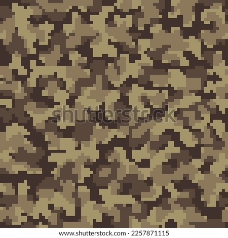 Dark Repeated Monochrome Pixel Camo Textile. Seamless Beige Abstract Geometric Military Art.  Khaki Seamless Colorful Graphic Combat Pattern. Black Digital Soldier Design. 