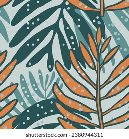 Dark Repeated Nature Bloom Palm Template Texture. Black Seamless Floral Artistic Tree Style Background. Bright Camouflage Abstract Hawaiian Surface Wallpaper.