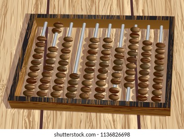 dark retro abacus on wooden table