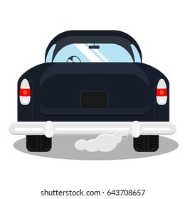 Dark retro car back view isolated.Flat vector illustration