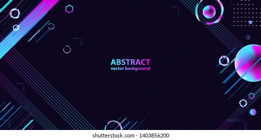 Dark retro futuristic art background cosmos new art 3d starry sky glowing galaxy and planets blue abstraction circles neon