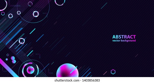 Dark retro futuristic art background cosmos new art 3d starry sky glowing galaxy and planets blue abstraction circles