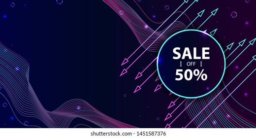 Dark retro futuristic art neon abstraction background cosmos 3d starry sky glowing galaxy and planets blue circles