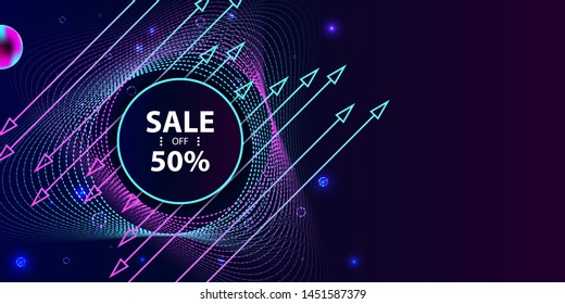 Dark retro futuristic art neon abstraction background cosmos 3d starry sky glowing galaxy and planets blue circles