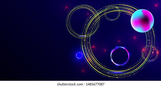 Dark retro futuristic art neon abstraction background cosmos 3d galaxy
