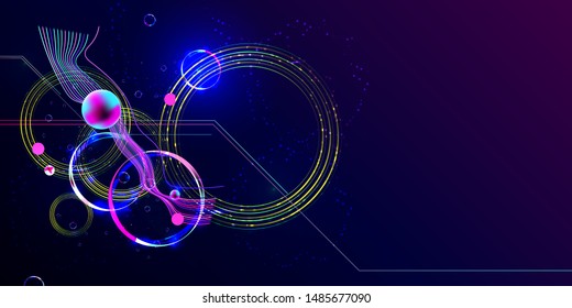 Dark retro futuristic art neon abstraction background cosmos 3d galaxy