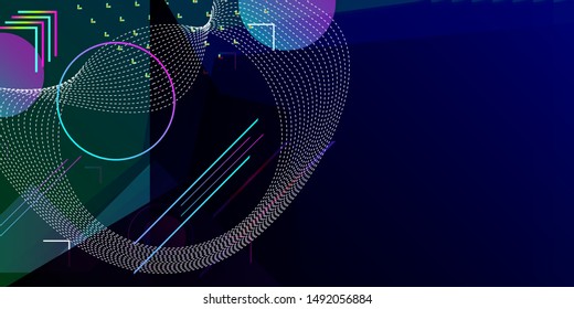 Dark retro futuristic art neon abstraction background cosmos new art 3d starry sky glowing galaxy and planets blue circles