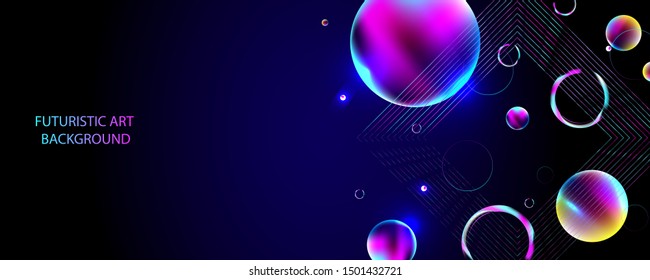 Dark retro futuristic art neon abstraction background cosmos new art 3d starry sky glowing galaxy and planets blue circles