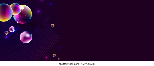 Dark retro futuristic art neon abstraction background cosmos new art 3d starry sky glowing galaxy and planets blue circles