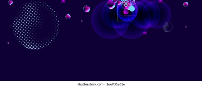 Dark retro futuristic art neon abstraction background cosmos new art 3d starry sky glowing galaxy and planets blue circles