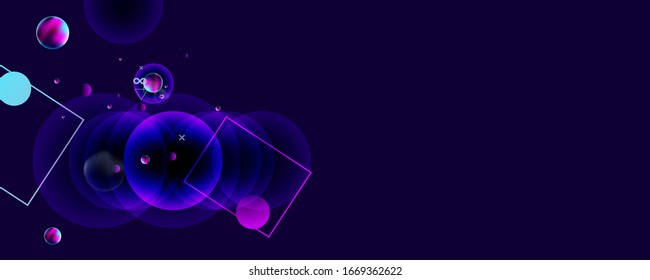 Dark retro futuristic art neon abstraction background cosmos new art 3d starry sky glowing galaxy and planets blue circles