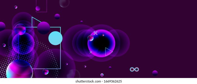 Dark retro futuristic art neon abstraction background cosmos new art 3d starry sky glowing galaxy and planets blue circles