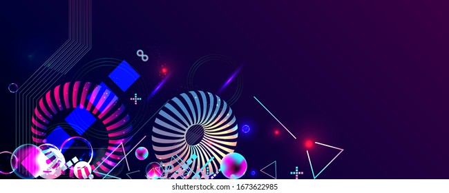 Dark retro futuristic art neon abstraction background cosmos new art 3d starry sky glowing galaxy and planets blue