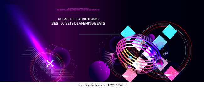 Dark retro futuristic art neon abstraction background cosmos new art 3d starry sky glowing galaxy and planets blue circles
