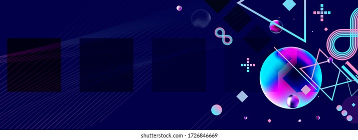 Dark retro futuristic art neon abstraction background cosmos new art 3d starry sky glowing galaxy and planets blue circles
