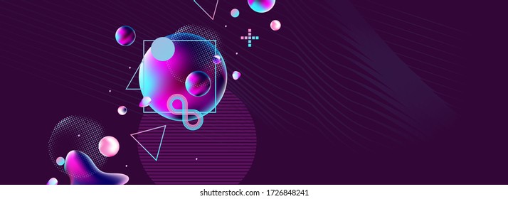Dark retro futuristic art neon abstraction background cosmos new art 3d starry sky glowing galaxy and planets blue circles