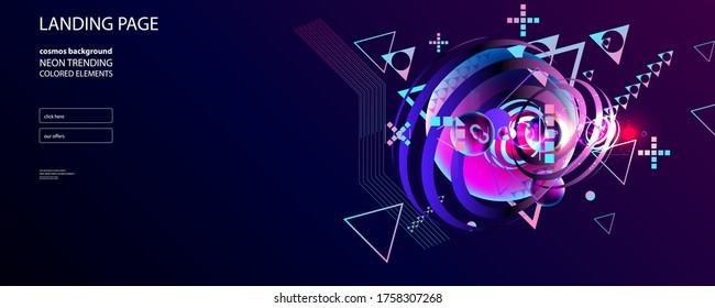  Dark retro futuristic art neon abstraction background cosmos new art 3d starry sky glowing galaxy and planets blue circles