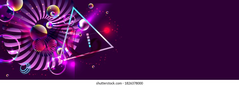 Dark retro futuristic art neon abstraction background cosmos new art 3d starry sky glowing galaxy and planets blue circles