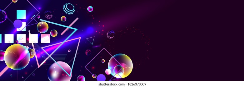 Dark retro futuristic art neon abstraction background cosmos new art 3d starry sky glowing galaxy and planets blue circles