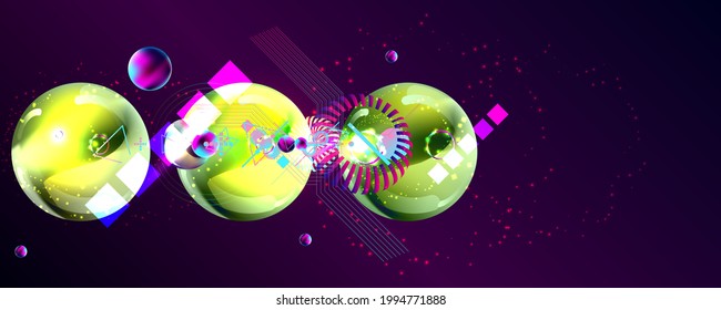 Dark retro futuristic art neon abstraction background cosmos new art 3d starry sky glowing galaxy and planets blue circle