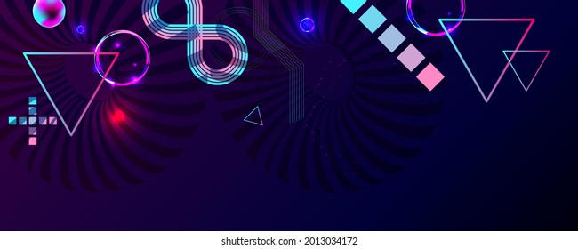 Dark retro futuristic art neon abstraction background cosmos new art 3d starry sky glowing galaxy and planets blue circles