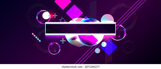 Dark retro futuristic art neon abstraction background cosmos new art 3d starry sky glowing galaxy and planets blue circles