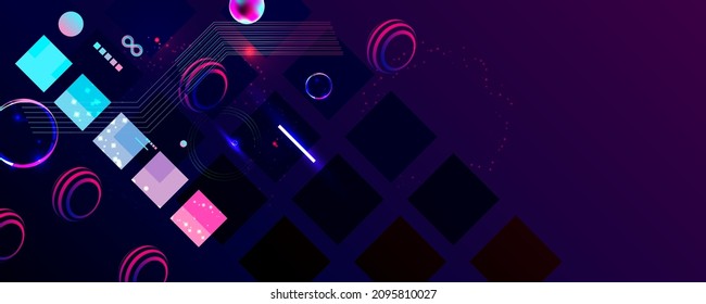 Dark retro futuristic art neon abstraction background cosmos new art 3d starry sky glowing galaxy and planets blue circles