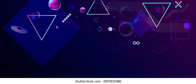 Dark retro futuristic art neon abstraction background cosmos new art 3d starry sky glowing galaxy and planets blue circles