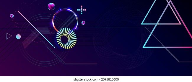 Dark retro futuristic art neon abstraction background cosmos new art 3d starry sky glowing galaxy and planets blue circles