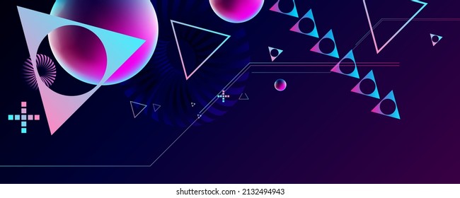 Dark retro futuristic art neon abstraction background cosmos new art 3d starry sky glowing galaxy and planets blue circles	