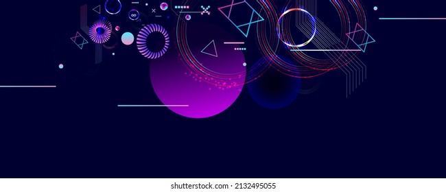 Dark retro futuristic art neon abstraction background cosmos new art 3d starry sky glowing galaxy and planets blue circles	