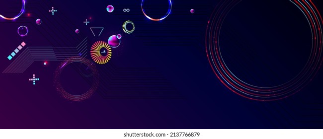 Dark retro futuristic art neon abstraction background cosmos new art 3d starry sky glowing galaxy and planets blue circles