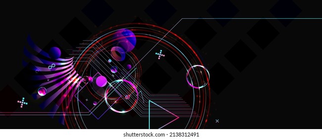 Dark retro futuristic art neon abstraction deep black space sky background background cosmos new art 3d starry sky glowing galaxy and planets blue circles