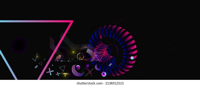 Dark retro futuristic art neon abstraction deep black space sky background background cosmos new art 3d starry sky glowing galaxy and planets blue circles