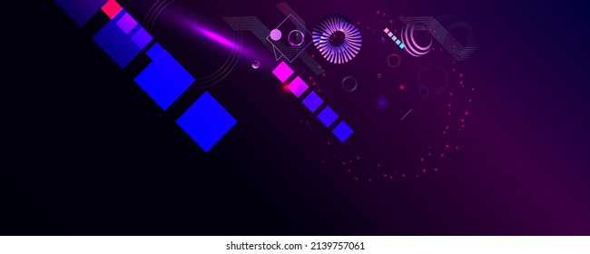 Dark retro futuristic art neon abstraction background cosmos new art 3d starry sky glowing galaxy and planets blue circles