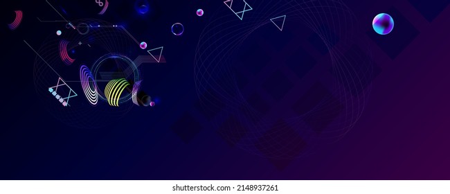 Dark retro futuristic art neon abstraction background cosmos new art 3d starry sky glowing galaxy and planets blue circles
