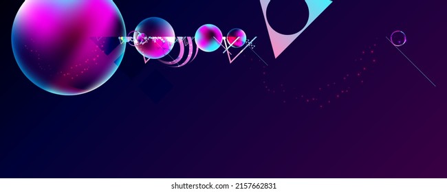 Dark retro futuristic art neon abstraction background cosmos new art 3d starry sky glowing galaxy and planets blue circles