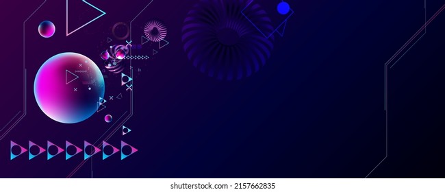 Dark retro futuristic art neon abstraction background cosmos new art 3d starry sky glowing galaxy and planets blue circles