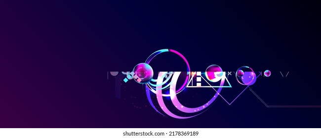 Dark retro futuristic art neon abstraction background cosmos new art 3d starry sky glowing galaxy and planets blue circles