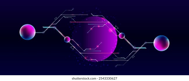 Dark retro futuristic art neon abstraction background cosmos new art 3d starry sky glowing galaxy and planets blue circles