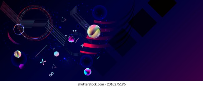 Dark retro futuristic cyberpunk elements abstraction background cosmos synthwave vaporwave retrowave glitch circle with blue and pink glows