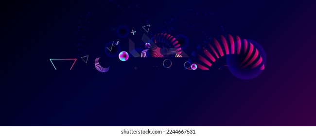 Dark retro futuristic cyberpunk elements abstraction background cosmos synthwave vaporwave retrowave glitch circle with blue and pink glows