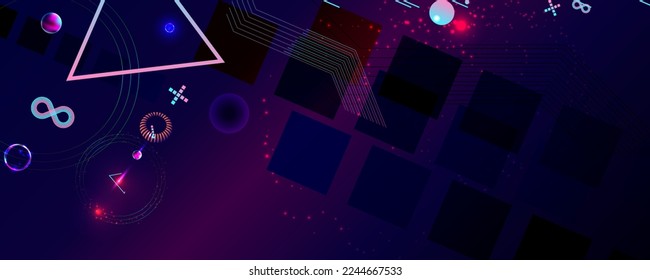 Dark retro futuristic cyberpunk elements abstraction background cosmos synthwave vaporwave retrowave glitch circle with blue and pink glows