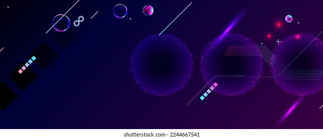 Dark retro futuristic cyberpunk elements abstraction background cosmos synthwave vaporwave retrowave glitch circle with blue and pink glows