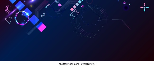 Dark retro futuristic cyberpunk elements abstraction background cosmos synthwave vaporwave retrowave glitch circle with blue and pink glows