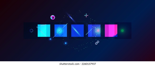 Dark retro futuristic cyberpunk elements abstraction background cosmos synthwave vaporwave retrowave glitch circle with blue and pink glows