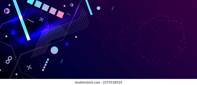 Dark retro futuristic cyberpunk elements abstraction background cosmos synthwave vaporwave retrowave glitch circle with blue and pink glows