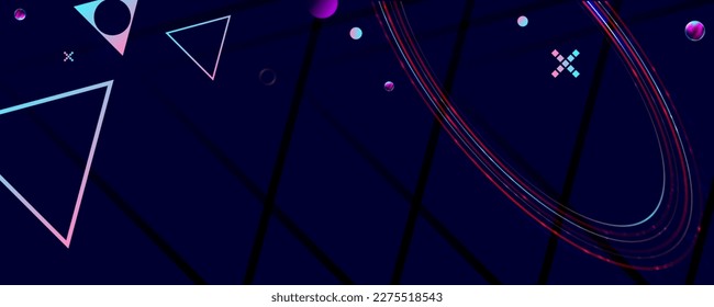 Dark retro futuristic cyberpunk elements abstraction background cosmos synthwave vaporwave retrowave glitch circle with blue and pink glows