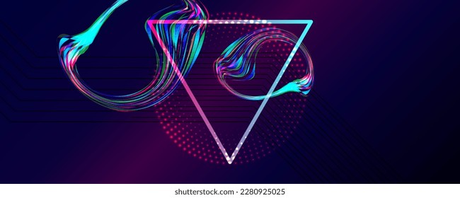 Retro oscuro futurista elementos ciberpunk abstracción fondo cosmos sintetizar vaporwave retrowave glitch círculo con brillo azul y rosa
