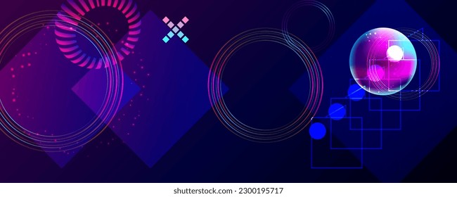 Dark retro futuristic cyberpunk elements abstraction background cosmos synthwave vaporwave retrowave glitch circle with blue and pink glows